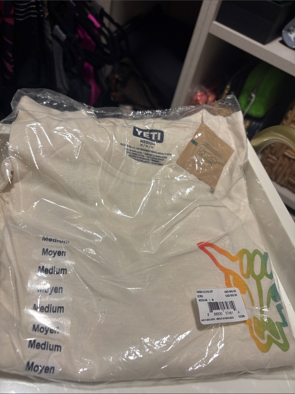 Yeti Cream T-Shirt with Rainbow Hand Graphic